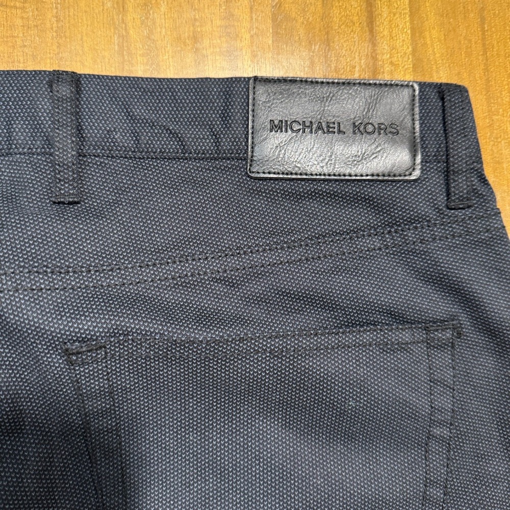 Michael Kors Parker Slim Fit Pants Mens 33/29 Dark Blue Micro Pattern Trousers - Picture 7 of 7